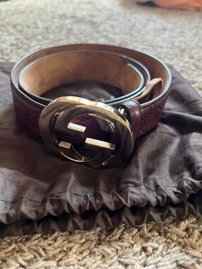 Gucci Burgundy Leather Belt with Double G Buckle